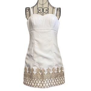 Lilly Pulitzer Women’s Lane Resort White Gold Pineapple Trim Mini Dress, Size 00
